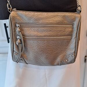 Chic Tan Metallic Vegan Leather Crossbody Bag